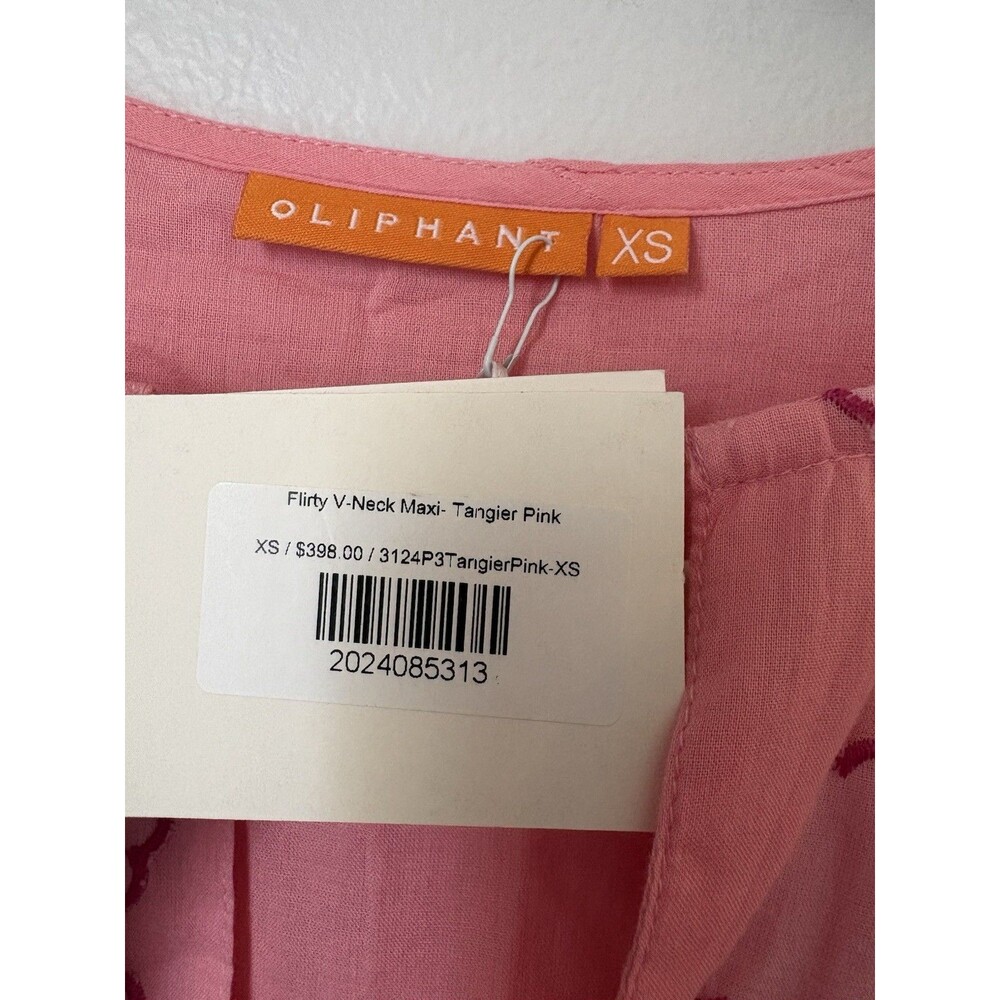 NWT OLIPHANT Pink Appliqué Floral Flirty Tangier V-Neck Tuckernuck Maxi Dress XS - Picture 4 of 13